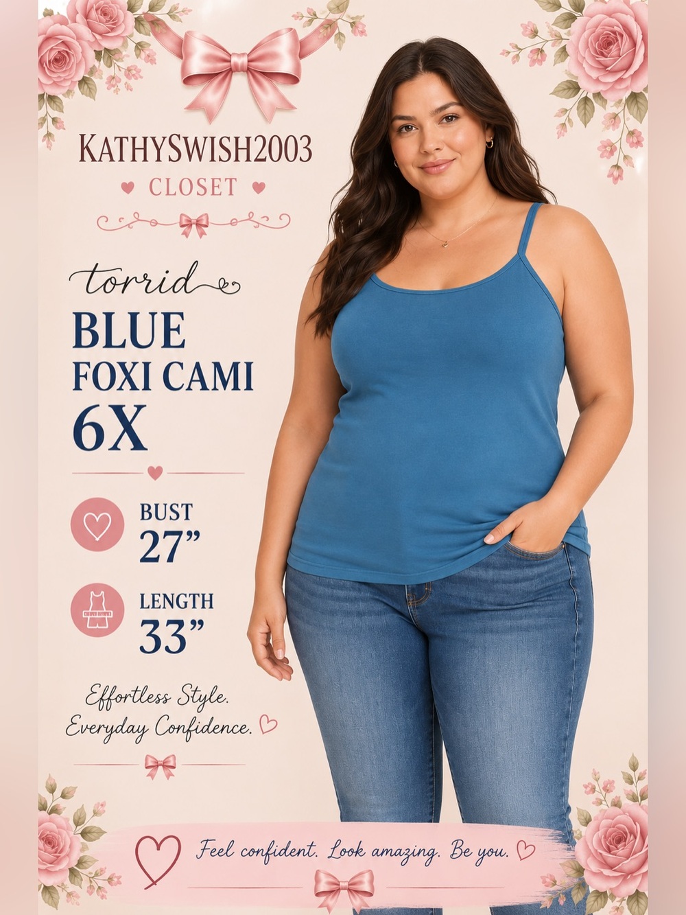 Torrid Blue Foxi Cami 6X Bust 27” Length 33” NWT